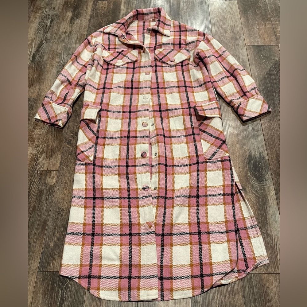 Skylar Rose Pink Plaid Shirt Dress